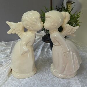 Vintage White Kissing Angel Figurines